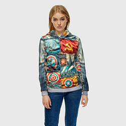 Толстовка-худи женская Пэчворк джинсы в СССР, цвет: 3D-меланж — фото 2