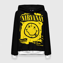 Толстовка-худи женская Nirvana - смайлик, цвет: 3D-белый