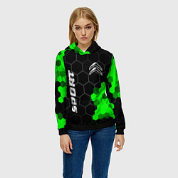 Толстовка-худи женская Citroen green sport hexagon, цвет: 3D-черный — фото 2