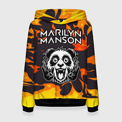 Толстовка-худи женская Marilyn Manson рок панда и огонь, цвет: 3D-черный