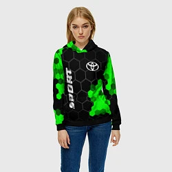 Толстовка-худи женская Toyota green sport hexagon, цвет: 3D-черный — фото 2