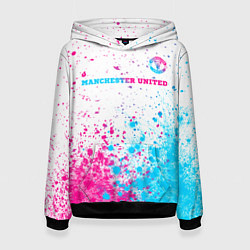 Толстовка-худи женская Manchester United neon gradient style посередине, цвет: 3D-черный