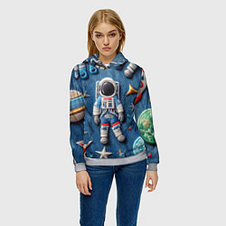 Толстовка-худи женская Космонавт - вышивка по джинсе нейросеть, цвет: 3D-меланж — фото 2