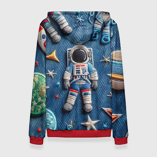 Женская толстовка Космонавт - вышивка по джинсе нейросеть / 3D-Красный – фото 2