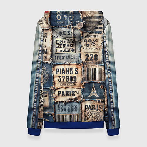 Женская толстовка Пэчворк джинсы из Парижа / 3D-Синий – фото 2
