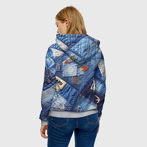 Женская толстовка Vanguard jeans patchwork - ai art / 3D-Меланж – фото 4