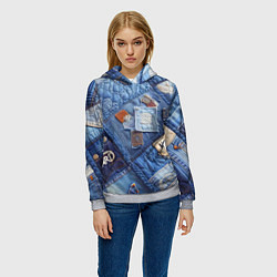 Толстовка-худи женская Vanguard jeans patchwork - ai art, цвет: 3D-меланж — фото 2