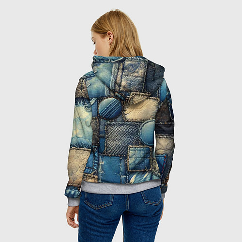 Женская толстовка Denim patchwork - ai art / 3D-Меланж – фото 4