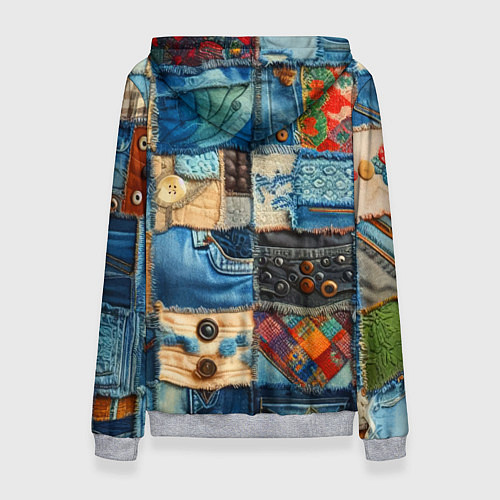Женская толстовка Vanguard denim patchwork - ai art / 3D-Меланж – фото 2