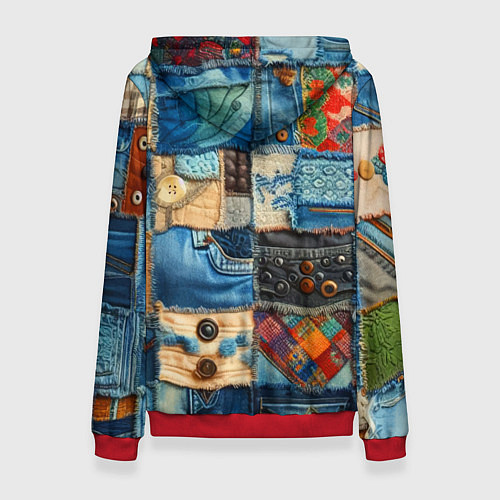 Женская толстовка Vanguard denim patchwork - ai art / 3D-Красный – фото 2