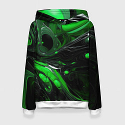 Толстовка-худи женская Green dark abstract geometry style, цвет: 3D-белый