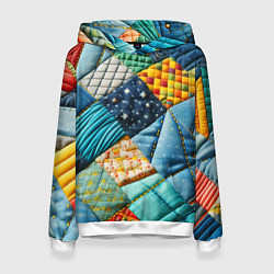 Толстовка-худи женская Лоскутное одеяло - пэчворк, цвет: 3D-белый