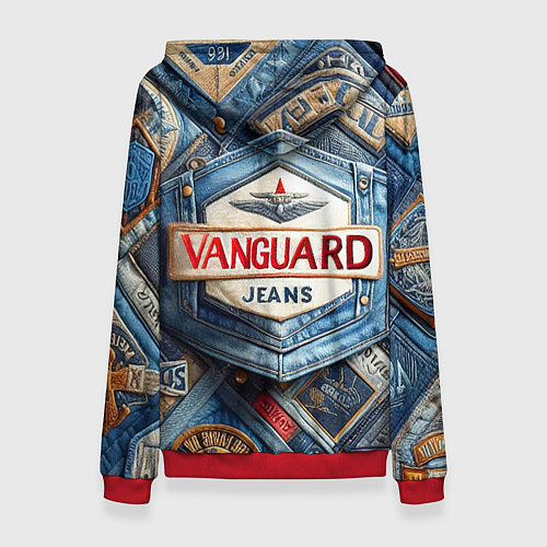 Женская толстовка Vanguard denim patchwork - ai art / 3D-Красный – фото 2