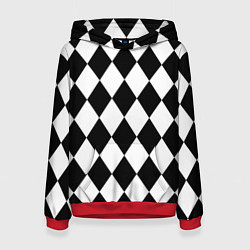 Толстовка-худи женская Арлекин черно-белый, цвет: 3D-красный