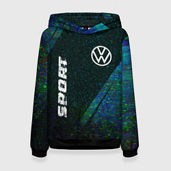 Толстовка-худи женская Volkswagen sport glitch blue, цвет: 3D-черный