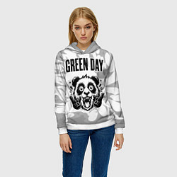 Толстовка-худи женская Green Day рок панда на светлом фоне, цвет: 3D-белый — фото 2