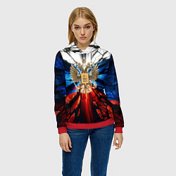 Толстовка-худи женская Герб России триколор, цвет: 3D-красный — фото 2