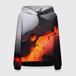 Толстовка-худи женская Объемная плита с красной лавой иллюстрация, цвет: 3D-черный