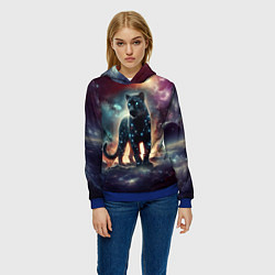 Толстовка-худи женская Звёздная космическая пантера - нейросеть неоновое, цвет: 3D-синий — фото 2