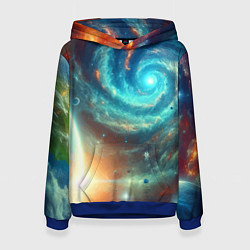Толстовка-худи женская Неоновая далёкая галактика - нейросеть, цвет: 3D-синий