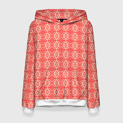 Толстовка-худи женская Красно-персиковый кружевной узор, цвет: 3D-белый