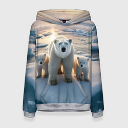 Толстовка-худи женская Polar bear with her cubs - ai art, цвет: 3D-меланж