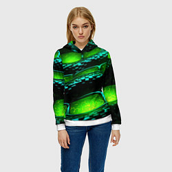Толстовка-худи женская Зеленая змеиная абстрактная текстура, цвет: 3D-белый — фото 2