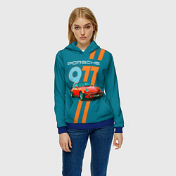 Толстовка-худи женская Porsche 911 немецкий спорткар, цвет: 3D-синий — фото 2
