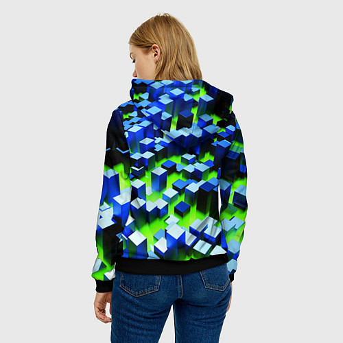 Женская толстовка Синие блоки в зеленом тумане / 3D-Черный – фото 4