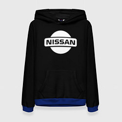 Толстовка-худи женская Nissan logo white, цвет: 3D-синий