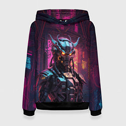 Толстовка-худи женская Кибернетический андроид с рогами, цвет: 3D-черный
