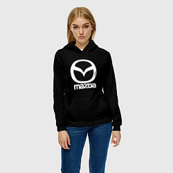 Толстовка-худи женская Mazda logo white, цвет: 3D-черный — фото 2