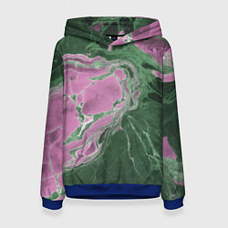 Женская толстовка Мрамор темно-зеленый с розовым
