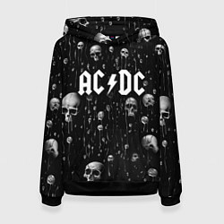 Толстовка-худи женская AC DC - черепа с подтеками, цвет: 3D-черный