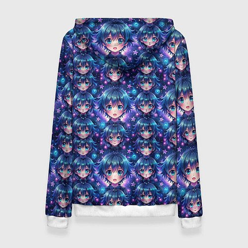 Женская толстовка Аниме персонаж с синими волосами / 3D-Белый – фото 2