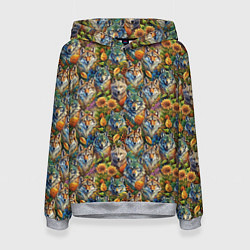 Толстовка-худи женская Волки паттерн, цвет: 3D-меланж