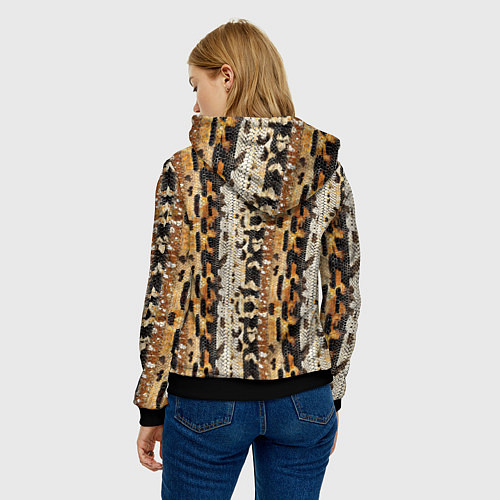 Женская толстовка Текстура змеиной кожи в коричневых природных тонах / 3D-Черный – фото 4