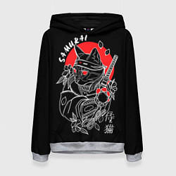 Толстовка-худи женская Черный кот - самурай, цвет: 3D-меланж