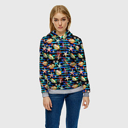 Толстовка-худи женская Морская жизнь под водой паттерн, цвет: 3D-меланж — фото 2