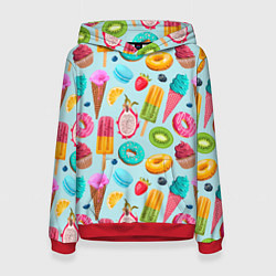 Толстовка-худи женская Летние сладости, цвет: 3D-красный