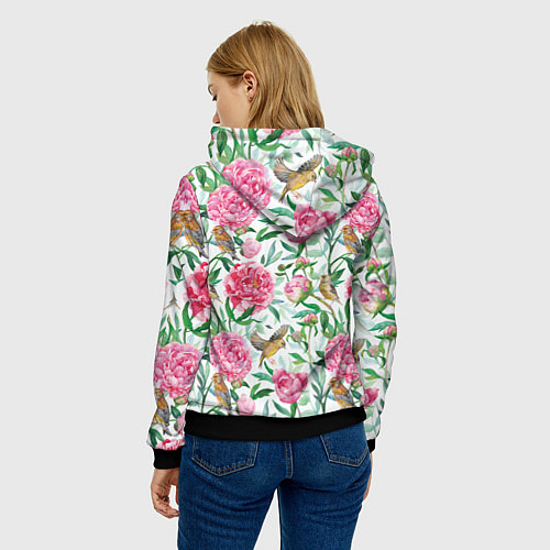 Женская толстовка Пионы и зеленушка / 3D-Черный – фото 4