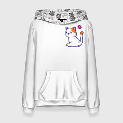 Толстовка-худи женская Милый кот обиделся с разбитым сердечком, цвет: 3D-белый