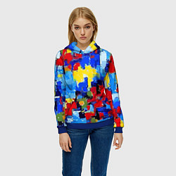 Толстовка-худи женская Смелые мазки яркой краски - нейросеть, цвет: 3D-синий — фото 2