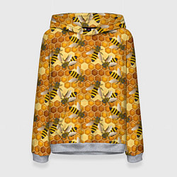 Толстовка-худи женская Соты со пчелами, цвет: 3D-меланж