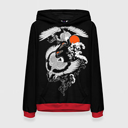 Толстовка-худи женская Японские журавли - брачный танец, цвет: 3D-красный