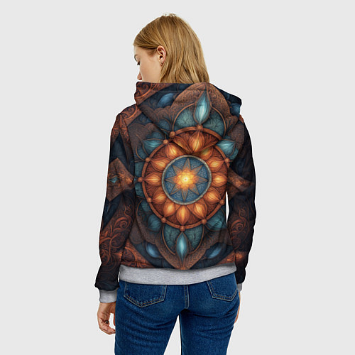 Женская толстовка Симметричный орнамент - мандала узор со светящейся / 3D-Меланж – фото 4