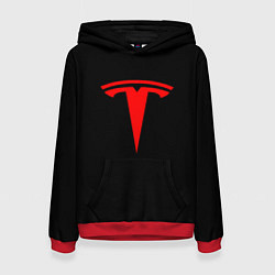 Толстовка-худи женская Tesla red logo, цвет: 3D-красный