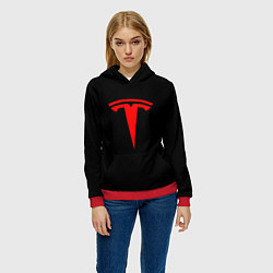 Толстовка-худи женская Tesla red logo, цвет: 3D-красный — фото 2