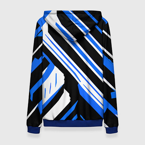 Женская толстовка Чёрно-синие полосы на белом фоне / 3D-Синий – фото 2
