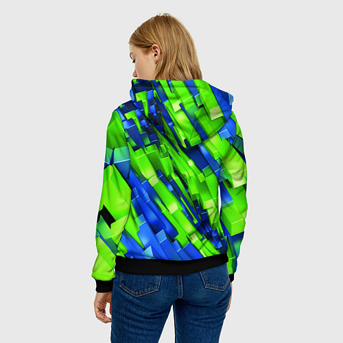 Женская толстовка Сине-зеленые наклонные блоки / 3D-Черный – фото 4